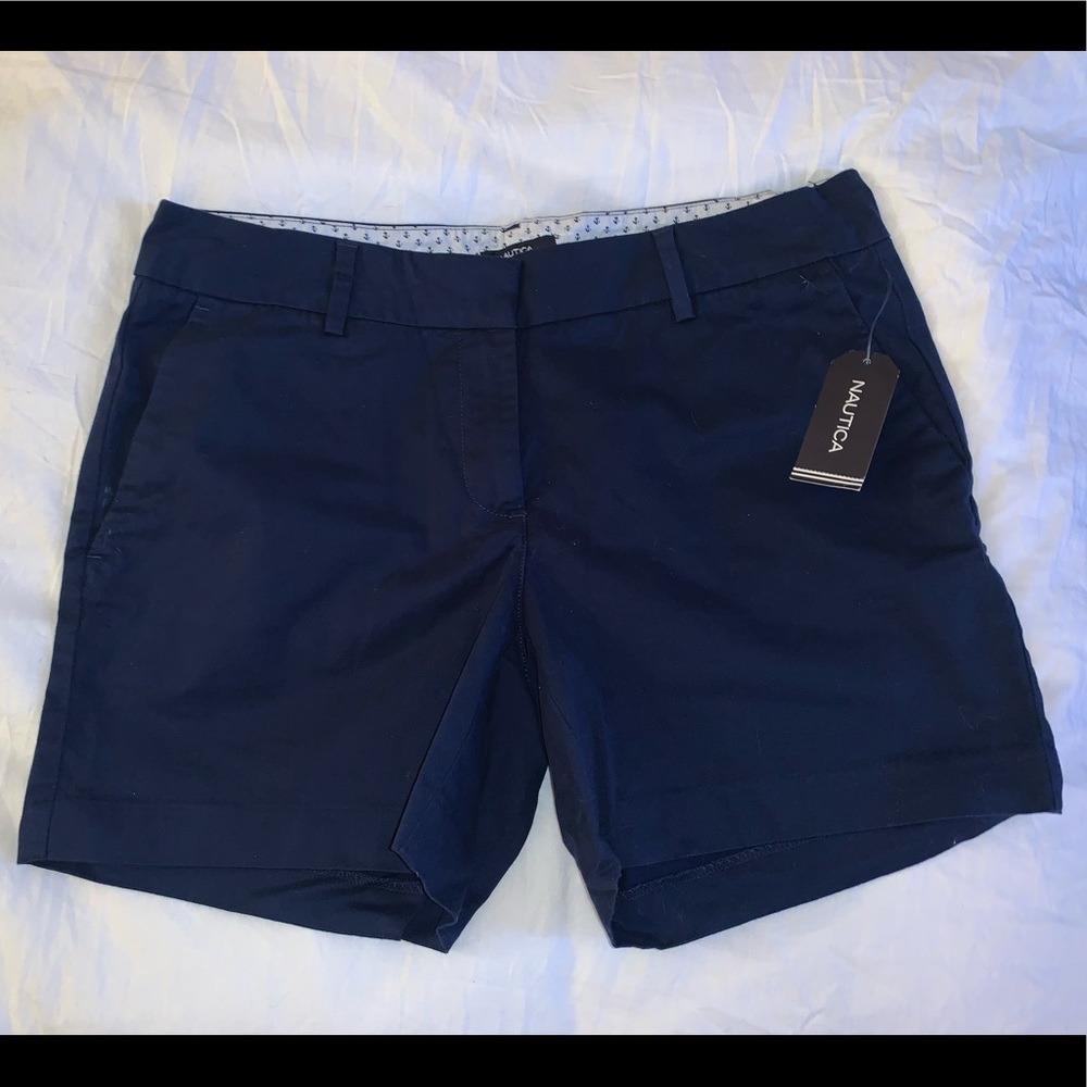 NWT Nautica Naval Blue Chino Khaki Cuffed Shorts